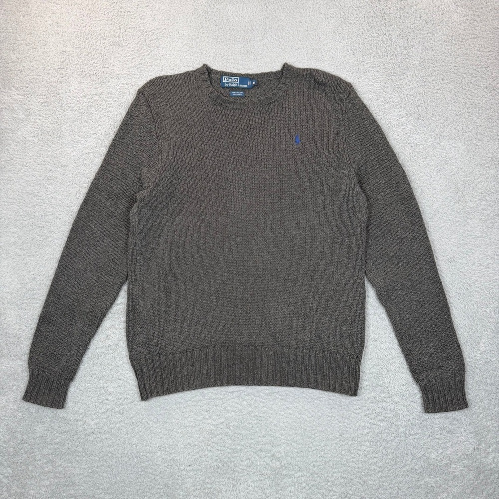 VTG Polo Ralph Lauren Mens M Charcoal Grey Cotton Linen Crewneck Sweater Pony